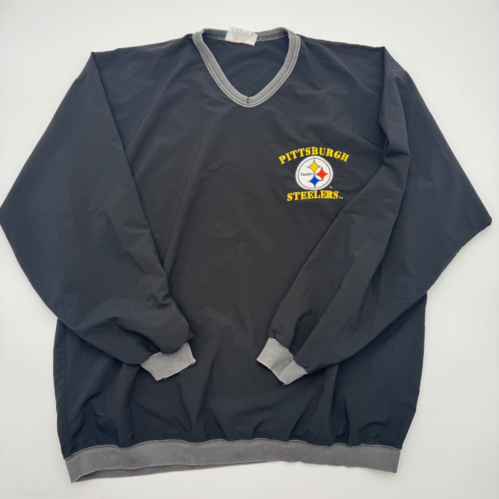 Vintage Dodger Pittsburgh Steelers Windbreaker Pullover V-Neck Black Mens Medium